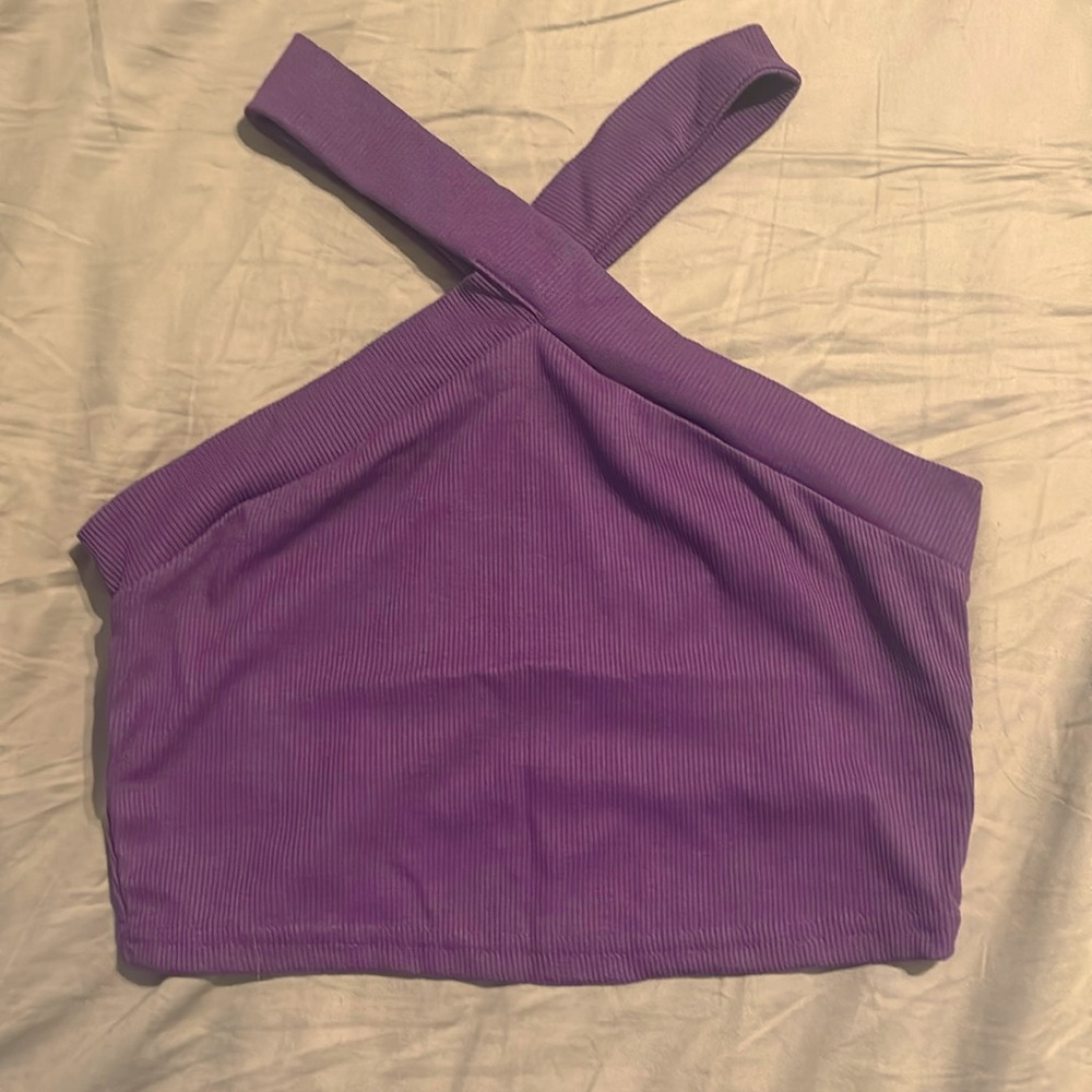 NIB Purple Rib Knit Halter Crop Top